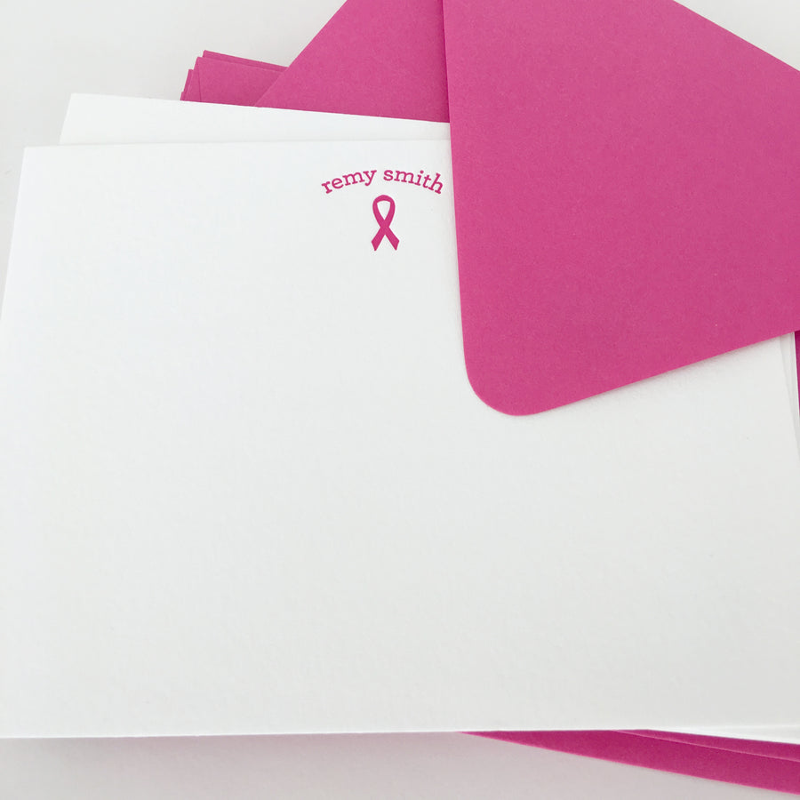 personalized letterpress stationery - breast cancer ribbon