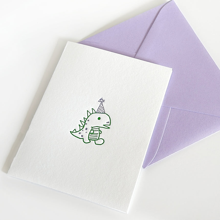 dino greeting card

dinosaur birthday card

letterpress dinosaur birthday card

letterpress party hat dinosuar card
