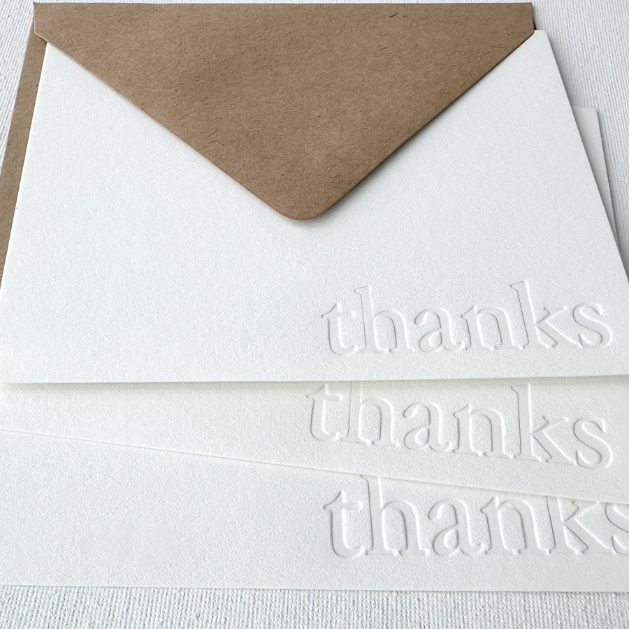 blind impression thanks stationery

letterpress thank you note cards

blind impression thank you note cards