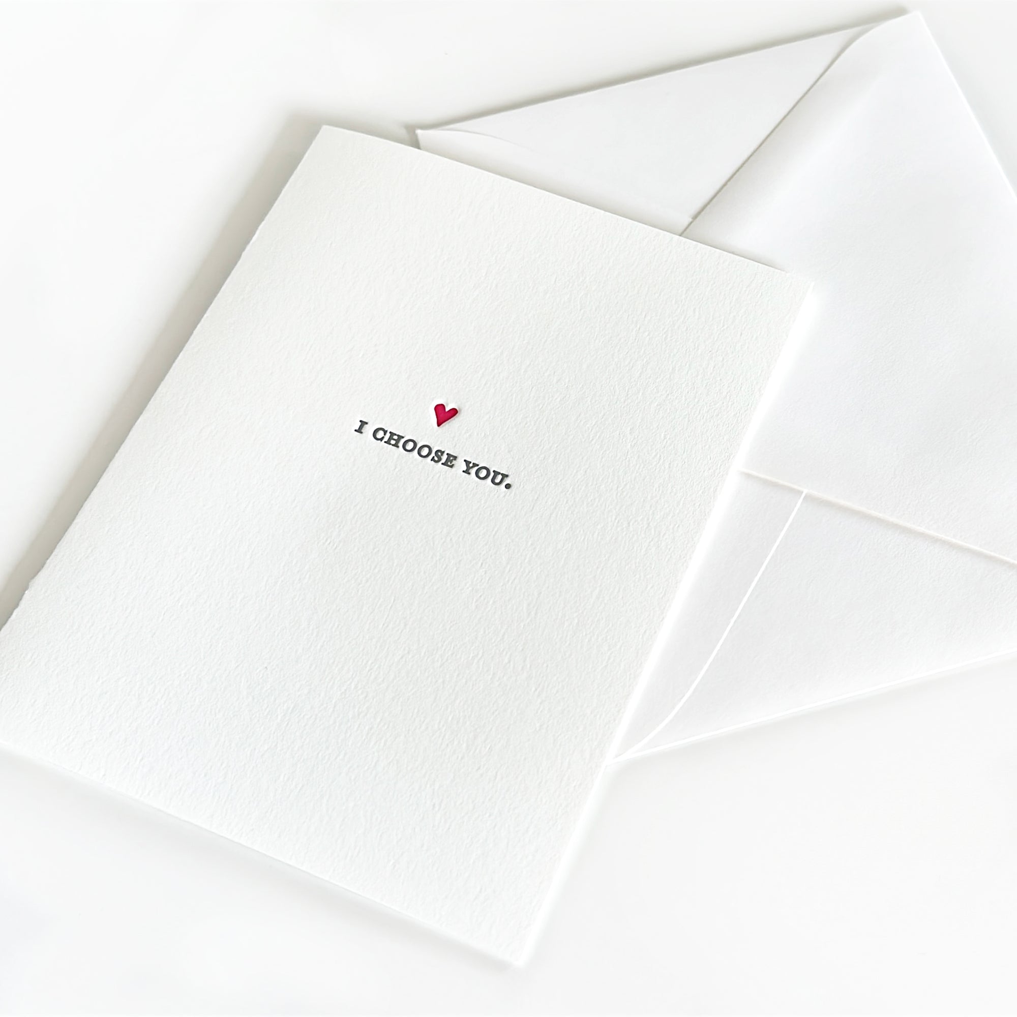 i choose you letterpress greeting card
letterpress love greeting card with a simple red heart