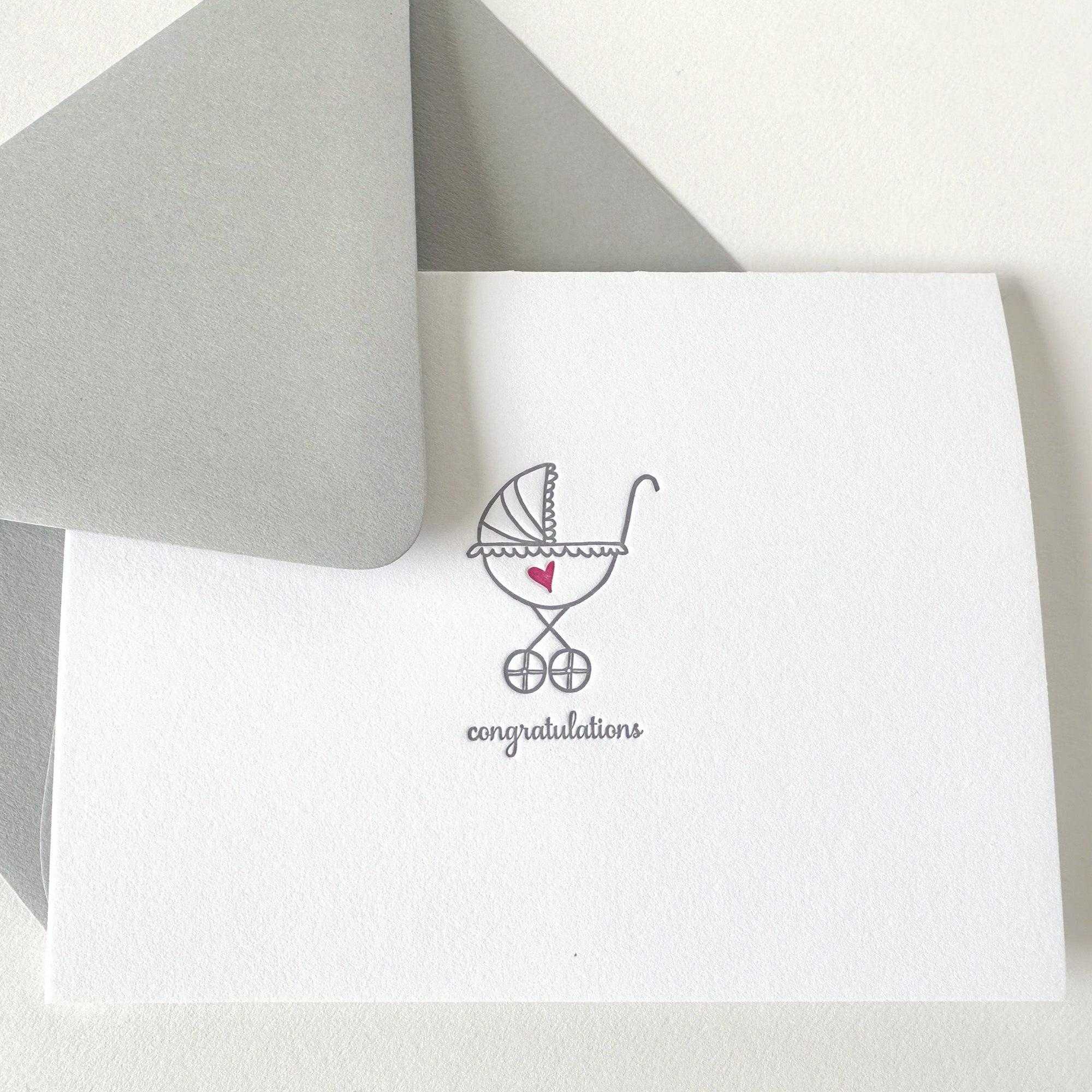 letterpress baby stroller greeting card