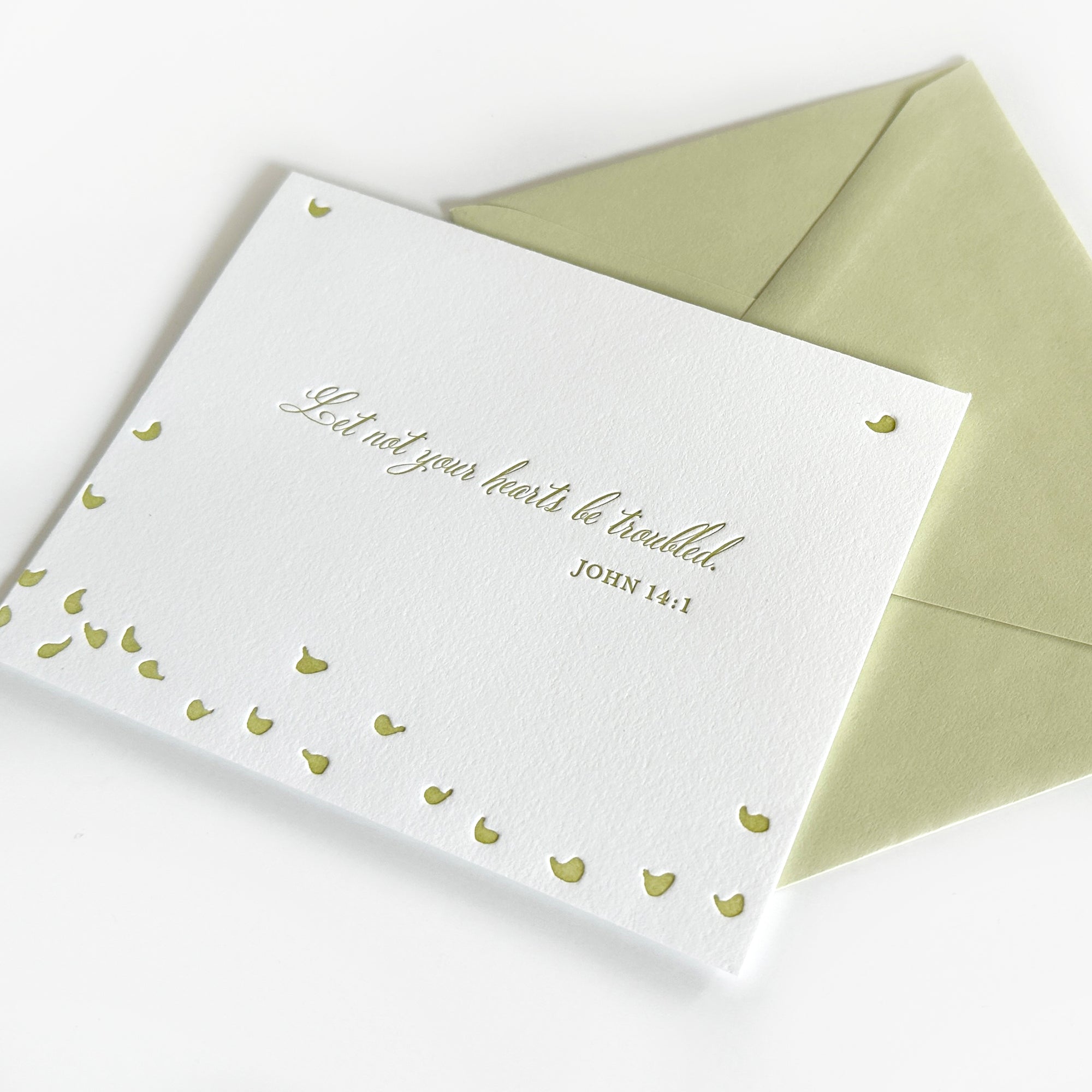 sympathy and condolence card
letterpress sympathy card
letterpress condolence card
let not your hearts be troubled john 14:1