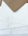 with gratitude blind impression letterpress stationery

with gratitude boxed stationery

with gratitude letterpress