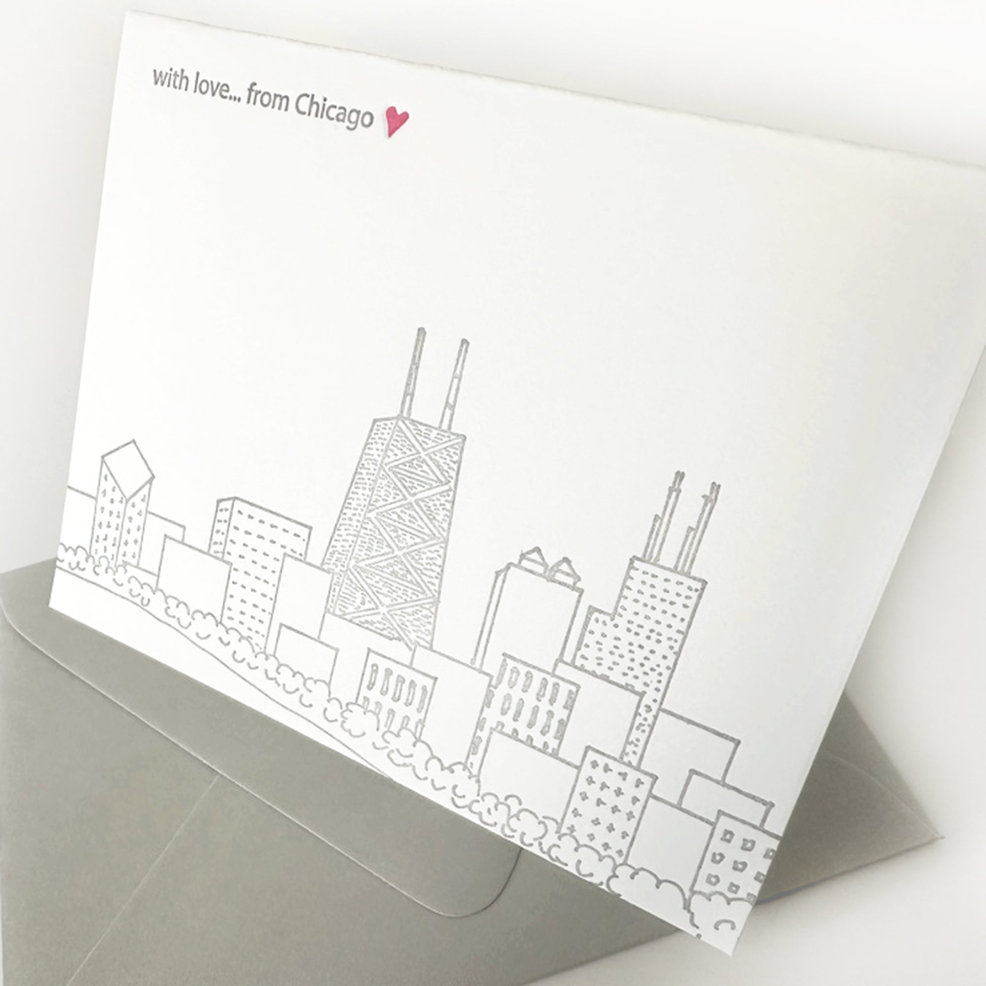 with love from chicago 

letterpress skyline greeting card

with love from chicago letterpress card