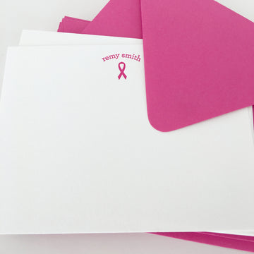 personalized letterpress stationery - breast cancer ribbon