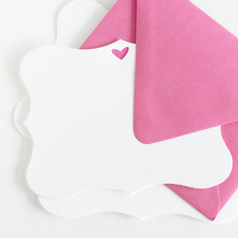 letterpress note cards - die cut pink heart