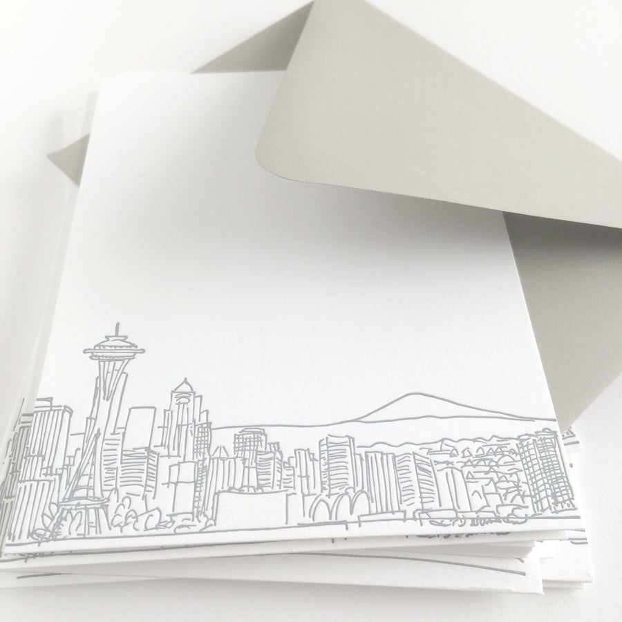seattle skyline letterpress notecards