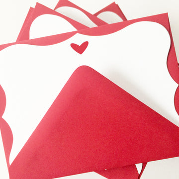 letterpress note cards - die cut red heart